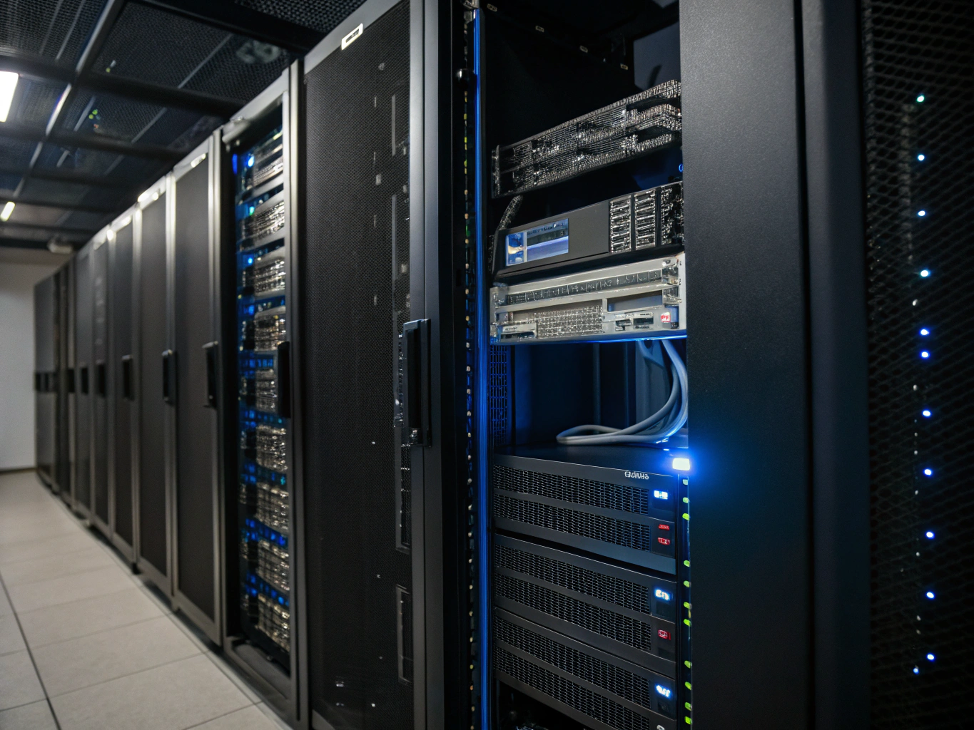 Firewall appliances and network security equipment in a rack